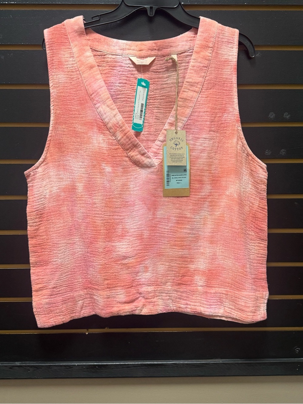 NWT Faherty Dune Organic Cotton Gauze Coral Tie Dye Popover Top L